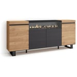 Skraut Home - Buffet salon et cuisine, Meuble de Rangement, Commode, 200x87x35cm, 4 Portes, Cheminée électrique, Design industriel, Style moderne,