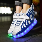 LED Unisexe Enfants Chaussures à roulettes,garçon Fille Respirant Patins à roulettes,Montantes Basket Mode à Lumière Rechargeables par USB,Double Roues Retractable Basket a Roulette,White-32