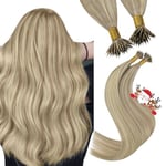 YoungSee Nano Hair Extensions Real Human Hair Dark Ash Blonde Highlights Golden Blonde Nano Bead Extensions Human Hair Blonde Nano Ring Hair Extensions for Women Nano Tips Extensions 20 inch 50g 50s