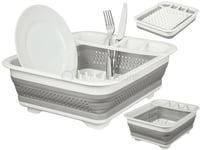 Collapsible Dish Drainer Kitchen Rack Grey White Plates Cutlery Drainer Holder