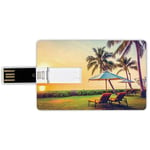 4G USB Flash Drives Credit Card Shape Seaside Memory Stick Bank Card Style Empty Umbrella and Chairs on the Beach Palm Trees at Twilight Times Vacation Theme,Multicolor Waterproof Pen Thumb Lovely Ju