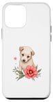 Coque pour iPhone 12 mini Chiot mignon, fleurs, adorable chien