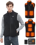 Hecusma Polaire Gilet Chauffant Hommes avec Batterie 16000mAh 7.4V Incluse, Gilet Chauffant Moto, Gilet Chauffant Electrique en Polaire pour Hommes pour la Extérieur Chasse, Le Ski-XL