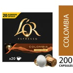 L'OR 200 Nespresso* Compatible Capsules Colombia (10 Packs, 200 Coffee Pods)