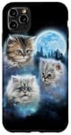 Coque pour iPhone 11 Pro Max Trois chats mignons engloutis dans les nuages de galaxie sous la lune glacée