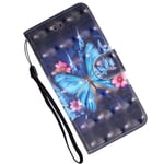 Flip Case for Huawei P30, Wallet Case with Card Slots, Business Cover with Magnetic Seal, Book Style Phone Case, Shockproof Protection Cover for Huawei P30 (Blue Butterfly)