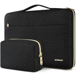 DOMISO 15,6 Pouces Housse Ordinateur Portable Sac de Transport PC pour 15-15,6" Dell ASUS HP Chromebook Notebook, Zip Doré Protection Sac PC Portable avec Pochette pour Accessoires, Noir