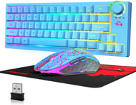 T50 Clavier et Souris de Jeu sans Fil 2.4G, Semi-Mécanique 60% Clavier Gaming,4000mAh Rechargeable,RGB Rainbow Backlit,QWERTY+Mouse Gamer Wireless 2400 DPI+Pad de Souris pour PC Mac-Bleu