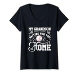 Womens Baseball My Grandson Will Be Waiting For You At Home V-Neck T-Shirt