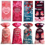 mciskin Valentine's Day Cellophane Gift Bags, Plastic Treat Gift Bags for Happy Valentine's, Colorful Wrap Bags for Sweets, Personalized Valentine's Gift for Her, Candy Goodie Bag for Party Favors