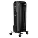 Russell Hobbs 1500W/1.5KW Oil Filled Radiator, 7 Fin Portable Electric Heater - Black, Adjustable Thermostat with 3 Heat Settings, Overheat Protection, 15m sq Room Size, 2 Year Guarantee RHOFR7004B