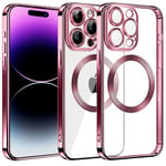 S. Dawezo Coque Magnétique pour iPhone 14 Pro, Compatible avec MagSafe, Protection Militaire, Résistante aux Rayures, Résistante aux Chocs, Coque Mince et Transparente pour iPhone 14 Pro, Rose