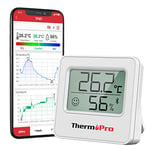 Thermopro TP357 Petit Thermometre Interieur Numérique Bluetooth de Hygrometre Interieur, Termometre Maison Pieces Thermomètre Connecté Utilisé avec Smart APP, Hygrometre Cave a Vin Multifonctions