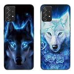 Tveinan Compatible avec Coque Samsung Galaxy A54 5G Etui, 2 Pack Mignon Antichoc Souple TPU Silicone Housse Étui Ultra Anti-Scrach Bumper Protection de Noir Motif Case pour Fille - Loup