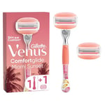 Gillette Venus Miami Sunset ComfortGlide Rasoir Pour Femme, 1 Manche Durable, 2 Recharges Avec 3 Lames Et 2 Barres Hydratantes Et Douces Sur La Peau Pour Une Glisse En Douceur Sans Crème De Rasage