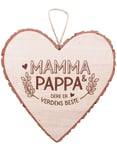 "Mamma & Pappa - Dere Er Verdens Beste" Hjerteformet Skilt i Tre 15x15 cm