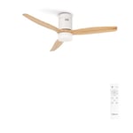 CREATE / WINDCALM/Ventilateur de plafond avec lumière et télécommande, blanc lames bois naturel / 40W, Silencieux, Ø132 cm, 6 vitesses, minuterie, été-hiver, double hauteur, moteur DC