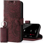 SURAZO Prestige Leather Case for Samsung Galaxy S22 Ultra 5G - RFID Flip Wallet - 3 Card Slots & Cash Pocket - Secure Magnetic Closure & Kickstand - Real Leather Phone Cover (Ornament Burgundy)