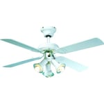 Ventilateur de plafond réversible FARELEK MALDIVES - Ø 107 cm, 4 pales laquées blanc + éclairage 3 spots 60 W E14