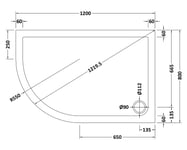 1200mm x 800mm Premium Shower Tray  Left Hand Offset Quadrant  Slate Grey