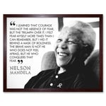 Triumph Over Fear Courage Nelson Mandela Quote Black and White Photograph Typography Art Print Framed Poster Wall Decor 12x16 inch