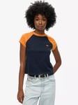 Superdry Organic Cotton Essential Logo Raglan T-Shirt, Track Gold/Rich Navy