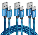 JALIXI 3M+1M+0.3M USB C Cable, Mixed Length USB to USB C Cable Fast Charging, Nylon Type C Lead for iPhone 16/15, Samsung Galaxy S24 S23 A55 A35 A25 A15, Pixel, 3Pack, Blue