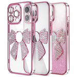 IMEIKONST Compatible avec iPhone 12 Pro Max Coque avec Noeud en Diamant, Brillant Paillette Dos Anti Rayures Housse de Téléphone Antichoc Pare-Chocs TPU Souple pour iPhone 12 Pro Max. Pink KDH