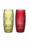 BarCraft Tiki Cocktail Glasses, Set of 2, Red and Green Tiki Rum Glasses, 600ml (1 Pint)