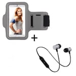 Pack Sport Pour Sony Xperia Z3+ Smartphone (Ecouteurs Bluetooth Metal + Brassard) Courir T6 - Argent