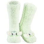 Disney Chaussettes Chaussons Femme Chaussettes Fourrées Antidérapantes Fantaisie Idée Cadeau Stitch Femme Fille Ado (Vert Clair Baby Yoda)