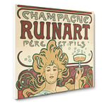 Champagne Ruinart Vol.1 by Alphonse Mucha Vintage Canvas Wall Art Print Ready to Hang, Framed Picture for Living Room Bedroom Home Office Décor, 20x20 Inch (50x50 cm)