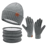 Femme Homme Hiver Bonnet Chapeau Écharpe Écran Tactile Gants Ensemble Chaud Chenille Polaire Doublé Casquette Cache Cou Gant Cadeaux pour Femmes Hommes