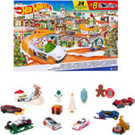 Hot Wheels Advent Calendar 2023, 8 Hot Wheels Cars and 16 Winter-Themed Accesso