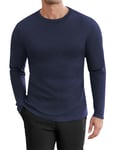 Ekouaer Haut Thermique Homme Manches Longues T-Shirt Col Rond Maille Classique Respirante sous Thermique,Bleu Marine,L