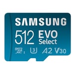 Samsung Carte mémoire microSDXC, EVO Select MB-ME512KA/EU, 512 Go, Vitesse de Lecture jusqu'à 130 Mo/s, fournie avec Adaptateur SD