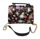 Loungefly Disney Alice in Wonderland Allover Floral Print Crossbody Satchel Handbag Purse, Black, L