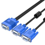 1 Male to 2 Male VGA Splitter Cable Video Cord Dual Monitor Y Adapter