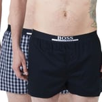 BOSS 2P Woven Boxer Shorts With Fly A Blå Mønster bomull XX-Large Herre