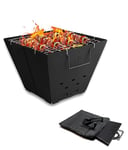 Snowpea Portable Fire Pit for Camping, Collapsible Outdoor Fire Pit, Outdoor Folding Fire Pit with Carry Bag, Iron Fire Bowl for Picnics, Bonfire, Patio, Backyard and Garden - With Top Grill