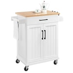 Desserte Cuisine à roulettes avec 1 Tiroir/Armoire avec Etagère Réglable/Porte Serviette/Porte-épices Meuble Cuisine 66 × 45,5 × 91,5 cm Blanc