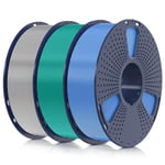 Filament PLA+ 1.75mm 3KG,Neatly Wound,Filament pour Imprimante 3D,Filament PLA Plus Résistant,Precisione Dimensionale+/-0.02mm,Bobina da 1kg (2.2 LBS) Bleu Gris+Vert Herbe+Argent