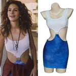 Film Pretty Woman Julia Roberts Cosplay Vivian Ward Sexig blå bar midja Tie-dye Cutout Klänning -ge S