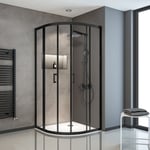 Schulte - Accès d'angle arrondi avec portes de douche coulissantes, verre 5 mm transparent anticalcaire, profilé noir, Sunny 90 x 90 x 190 cm
