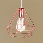 Lustre Suspension Industriel 20cm en Métal Lampe de Suspension Diamant E27 pour Salon Chambre Rose