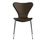 Fritz Hansen - 3107 Sjuan - Framsidesklädd, Black, Läder, Soft Black Brown - Ruokapöydän tuolit - Arne Jacobsen - Ruskea - Nahka/Metalli/Puu