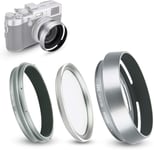 Pare-Soleil Bague D'adaptation Filtre UV Kit pour Fujifilm X100 X100VI X100V X100F X100S X100T X70 Remplace Fuji LH-X100 Bague d'adaptation AR-X100 (Argent)