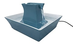 PetSafe Fontaine à Eau en Céramique pour Chats et Chiens avec filtres Inclus, Distributeur Eau Silencieux Drinkwell Pagoda pour Animaux 2 L, 2 Becs Verseur, Facile à Nettoyer, Bleu