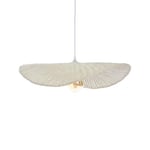 LUSSIOL - Luminaire Padang, lustre chips - lampe suspendue en rotin tressé naturel puis blanchi - câble plastique blanc, douille E27 - possibilité ampoule LED - 60W maxi, Diam. 58 x H. 11 cm