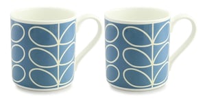 Set of 2 Orla Kiely Linear Stem Periwinkle Blue Quite Big Large Mug - 400ml